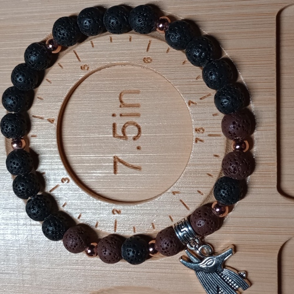 Anubis Charm And Lava Stone Beaded Bracelet - Black and Brown - Picture 4 of 4